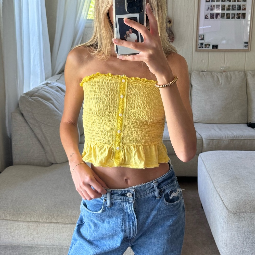 Abercrombie & Fitch yellow ruffle tube top